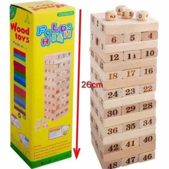 Wooden Number Jenga With Dice