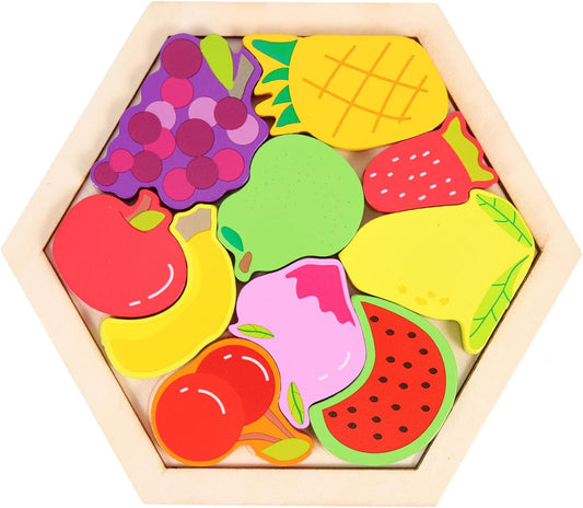 Wooden hexagonal assemble puzzle random design LAS