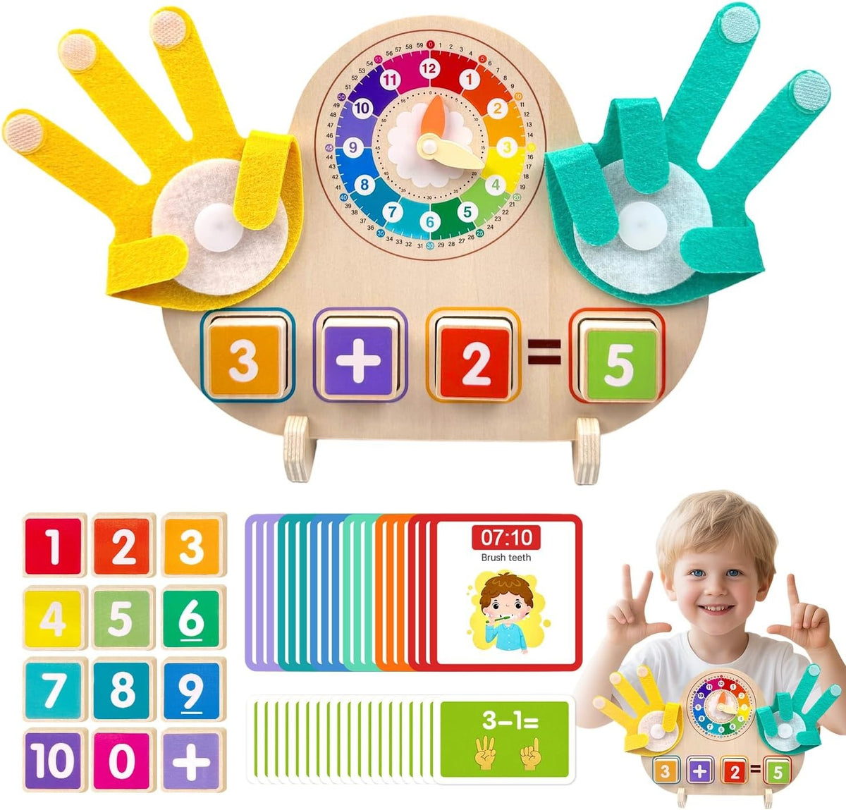 Wooden Clock and Finger Arithmetic Operation Learning Kit