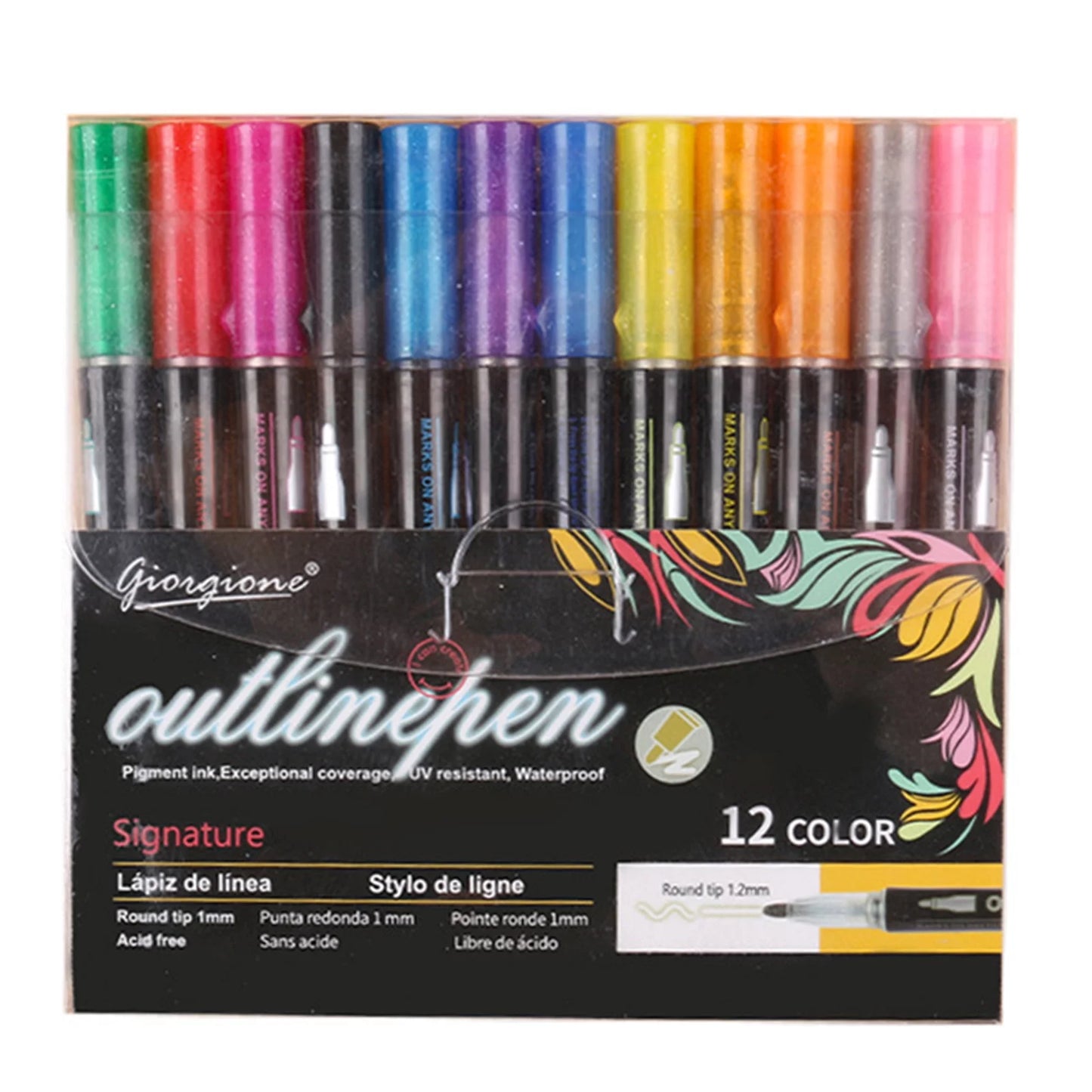 Giorgione Outline Marker Pens 12 Colors - LAS