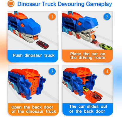 Dinosaur Carrier Track Truck with 4 Cars