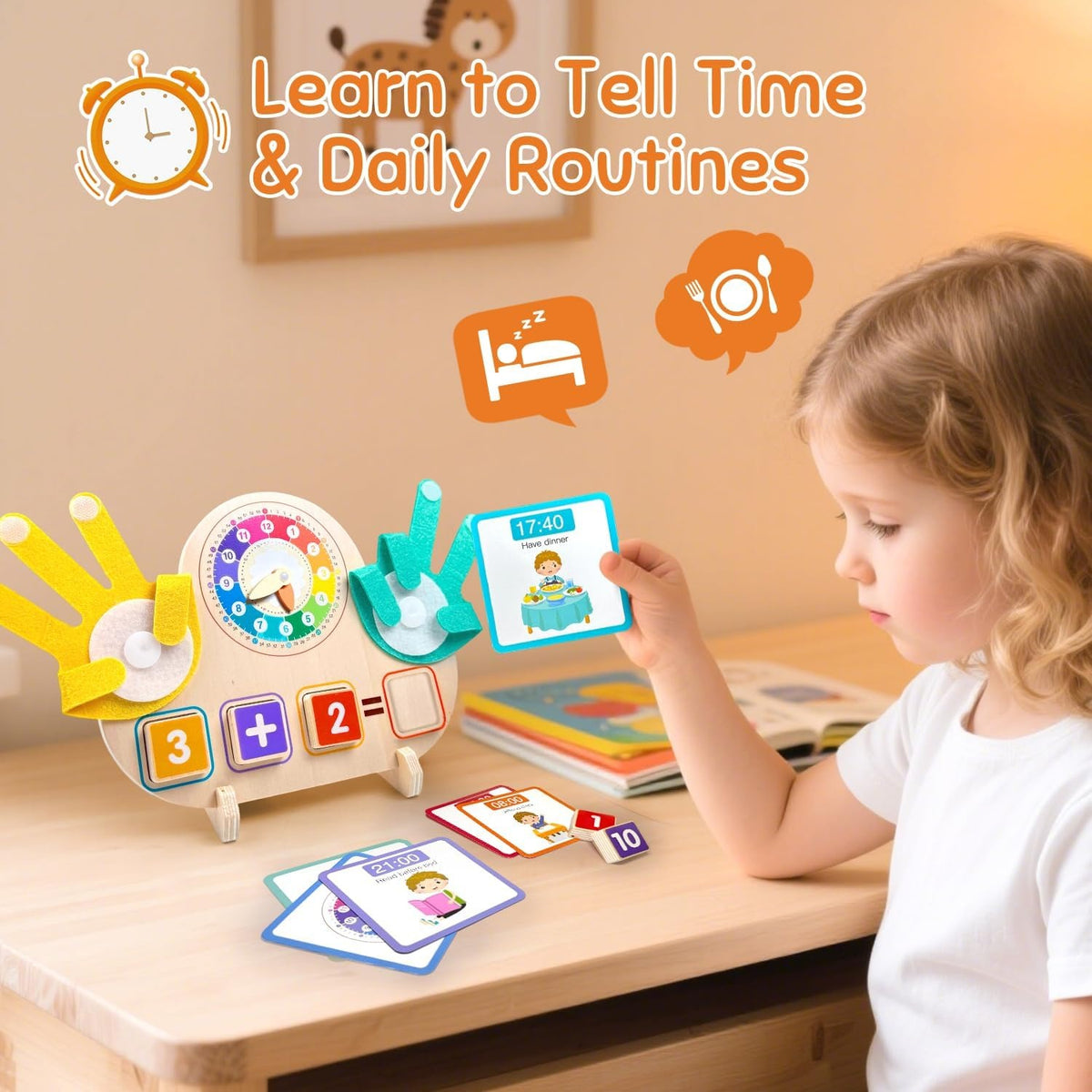 Wooden Clock and Finger Arithmetic Operation Learning Kit