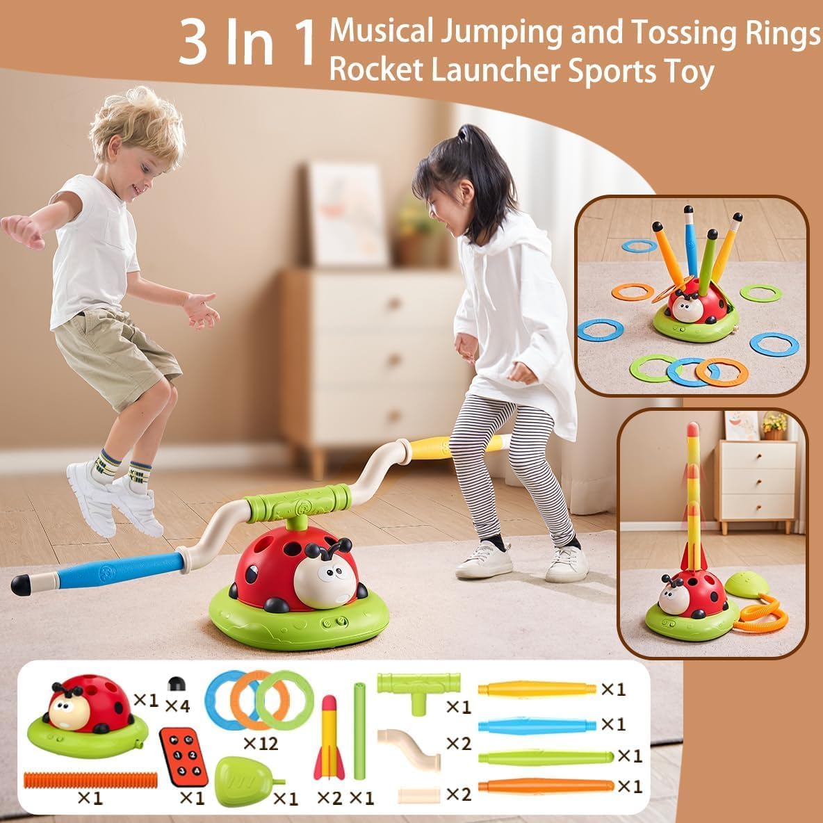 3in1 Musical Jumping Ring Toss and Rocket Launcher
