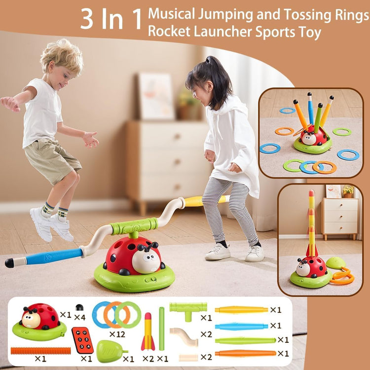 3in1 Musical Jumping Ring Toss and Rocket Launcher - 96Y