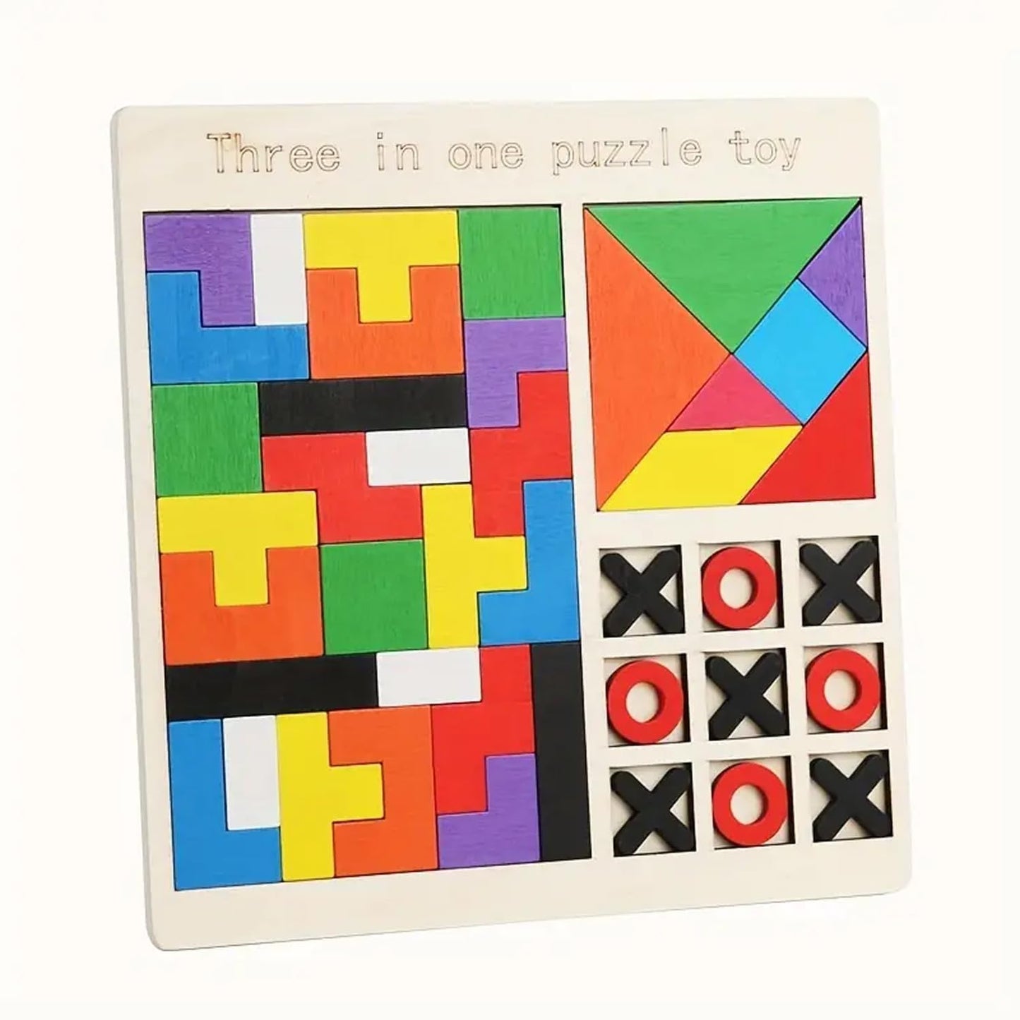 3in1 Wooden Tangram Tetris Intelligence Puzzle Board