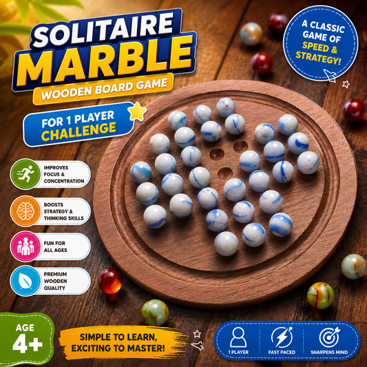 Marble Solitaire Wooden Board Family Game