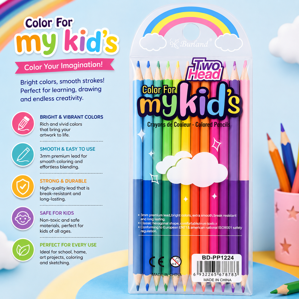 Two Head Color Pencils Set for Kids – Double Sided Coloring Pencils 12 pcs