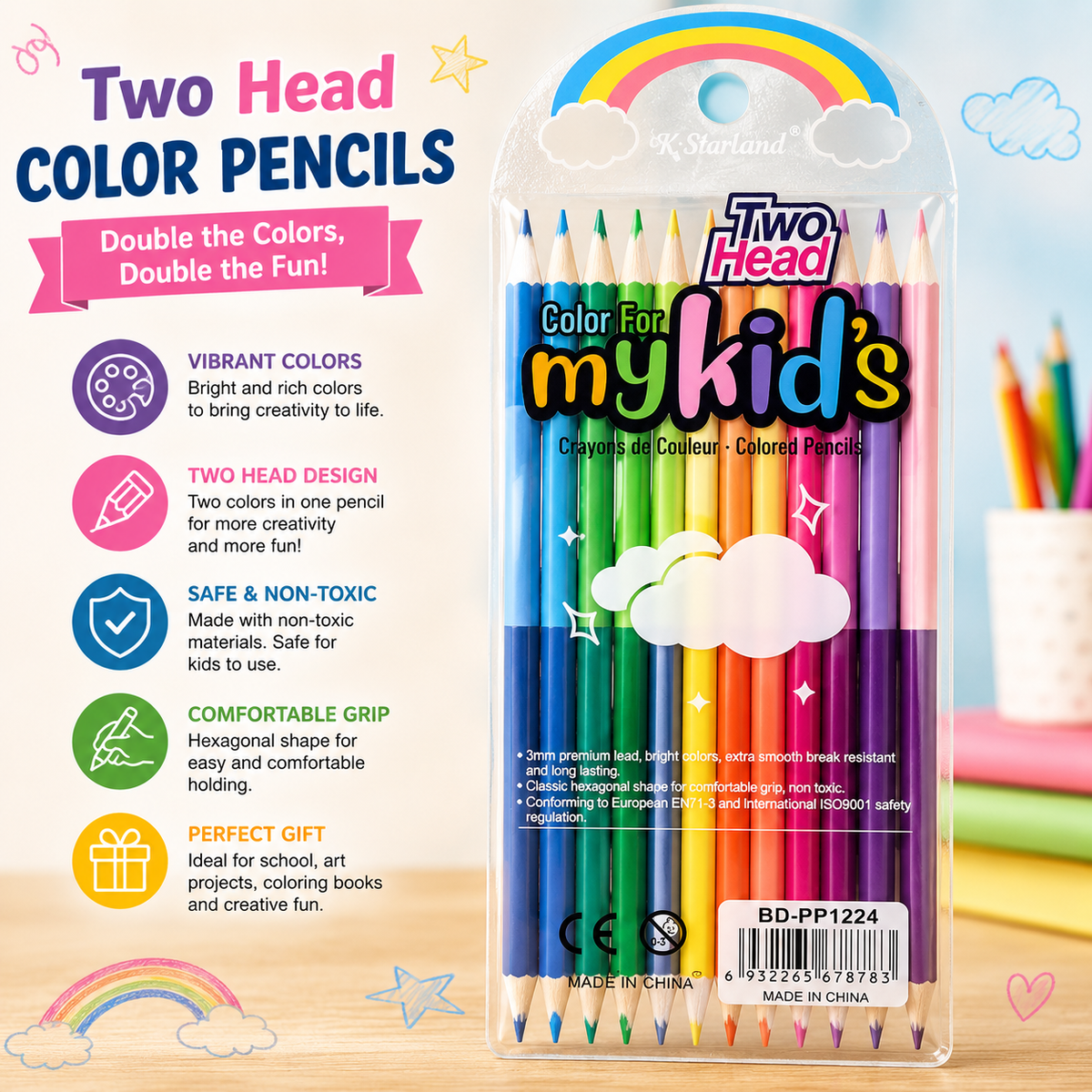 Two Head Color Pencils Set for Kids – Double Sided Coloring Pencils 12 pcs