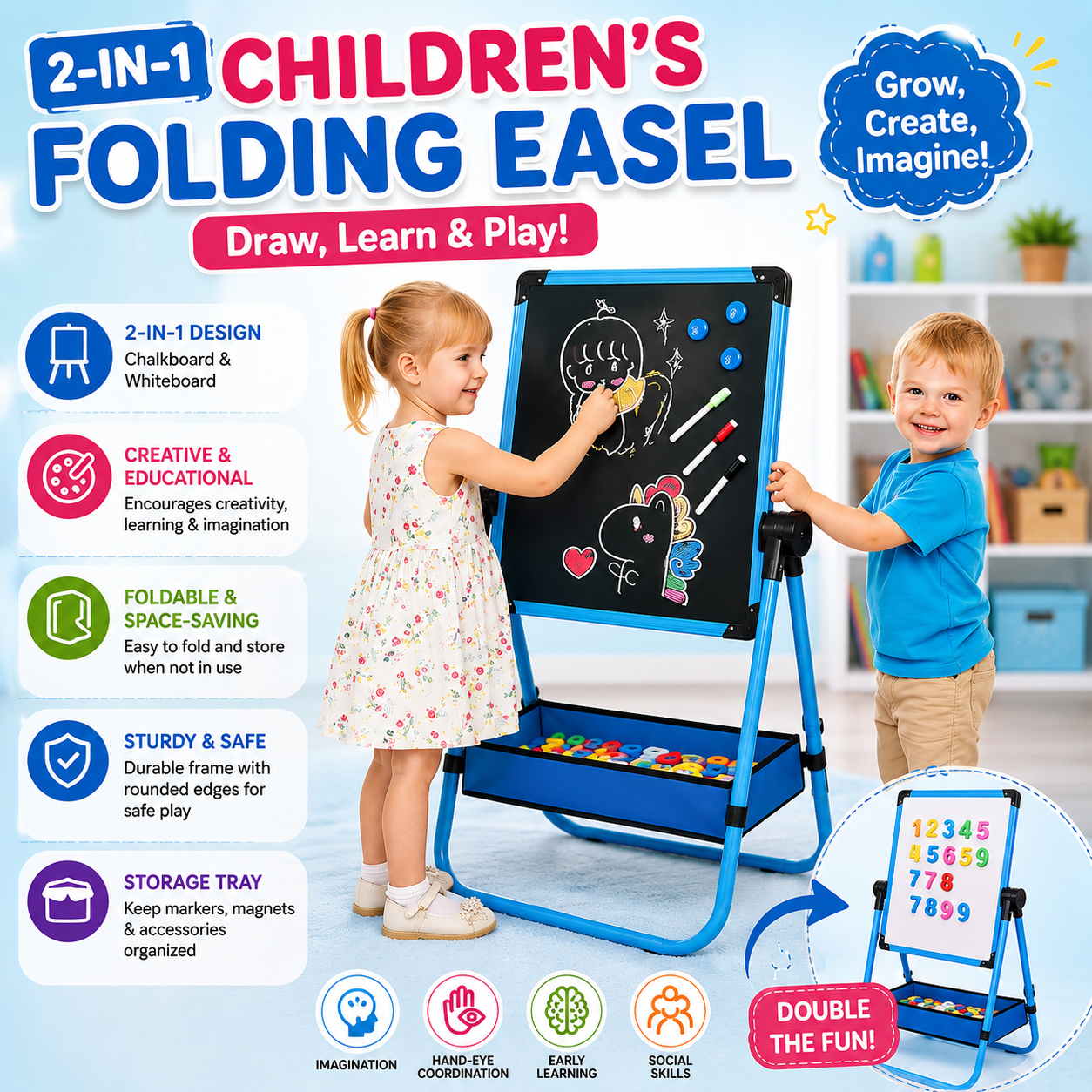 2in1 Easel Drawing Magnetic Board