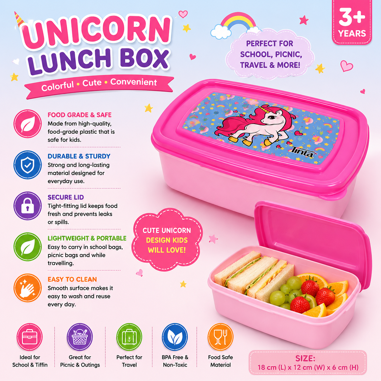 Unicorn Lunch Box Pink - LAB