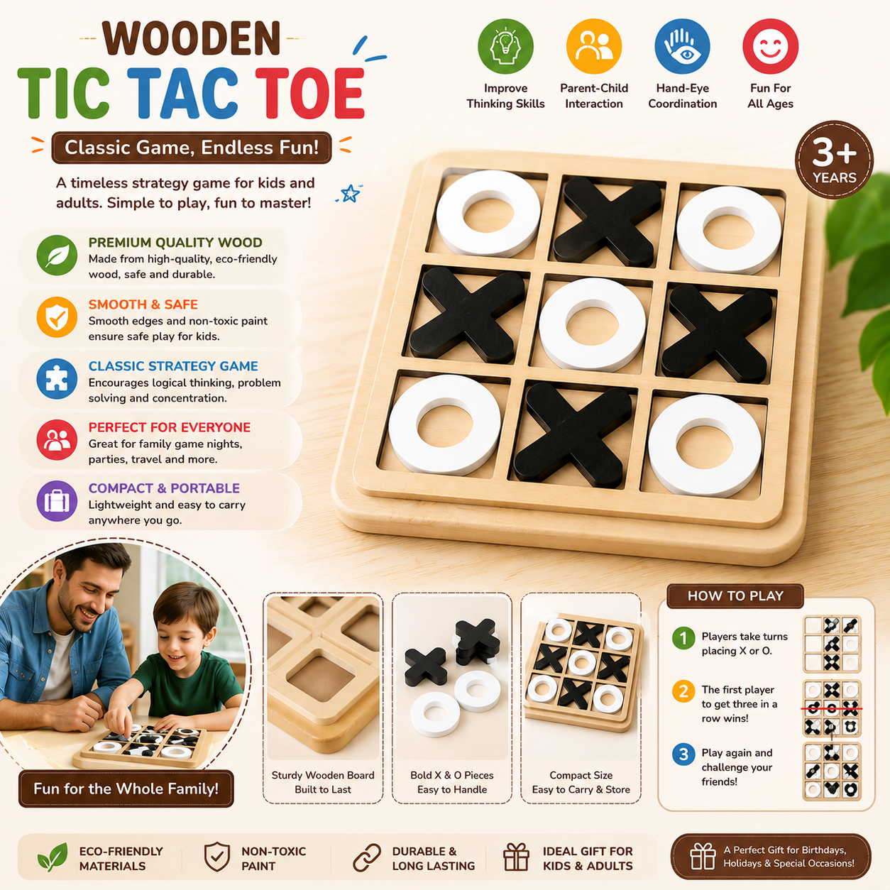 Wooden Tic Tac Toe Game - LBT