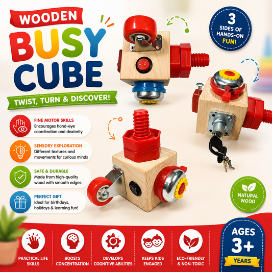Wooden Montessori Sensory Busy Cube for Toddlers