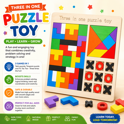 3in1 Wooden Tangram Tetris Intelligence Puzzle Board