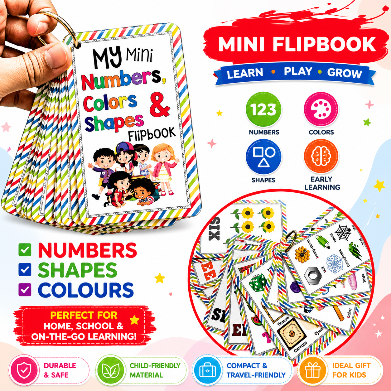 My Mini Numbers, Colors & Shapes Learning Flipbook -27pcs