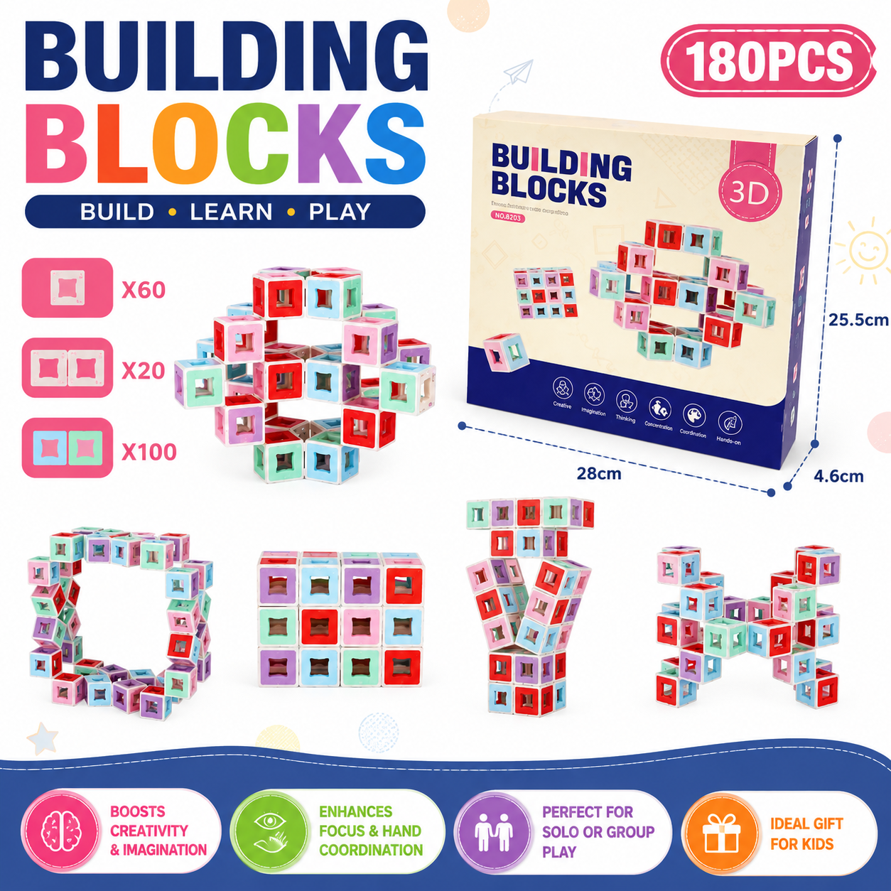 3D Interlocking Building Blocks 180pcs