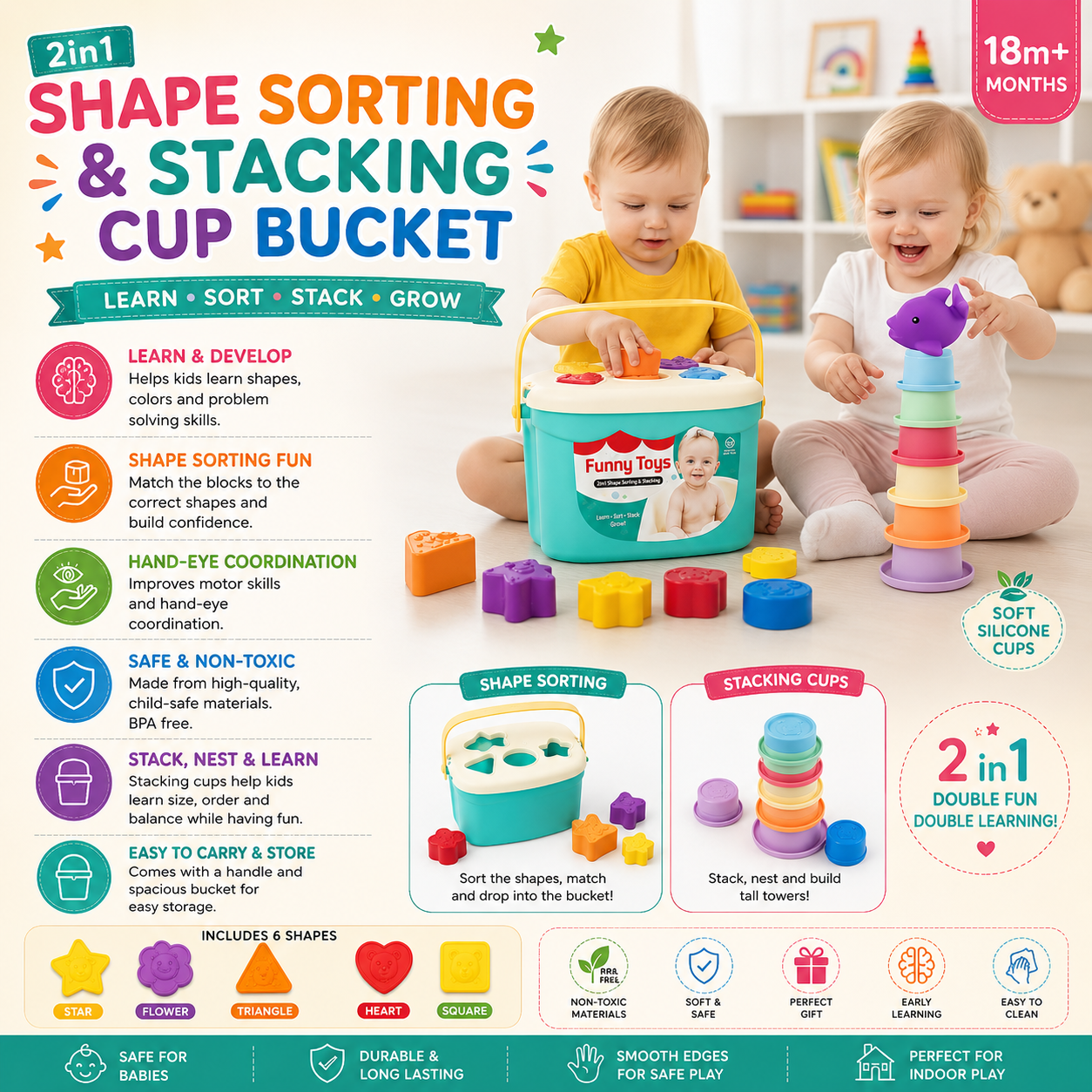 Stacking & Shape Sorting Bucket Learning Toy