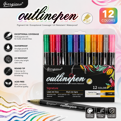 Giorgione Outline Marker Pens 12 Colors - LAS