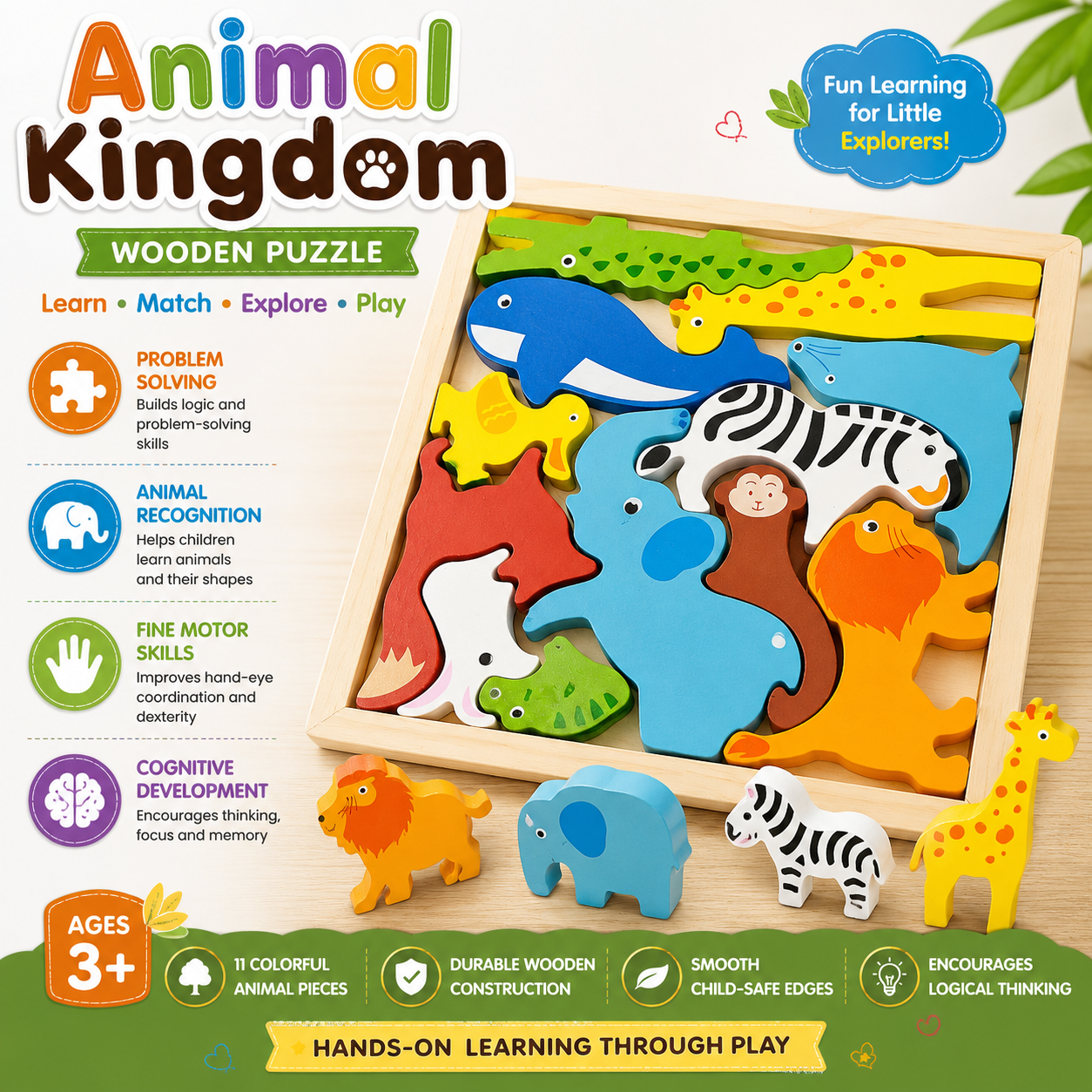 Animal Kingdom Wooden Pattern Puzzle. - LAS