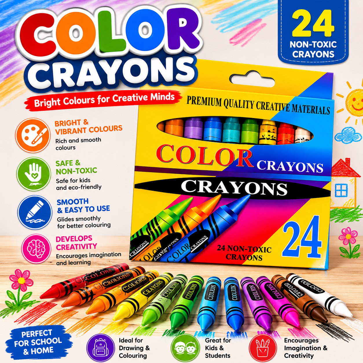 Colorful Crayons Pencils 24pcs - LAS