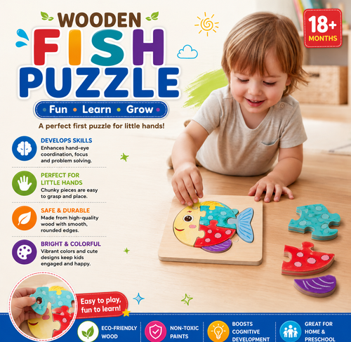 Wooden Fish Jigsaw Puzzle for Toddlers - LAS