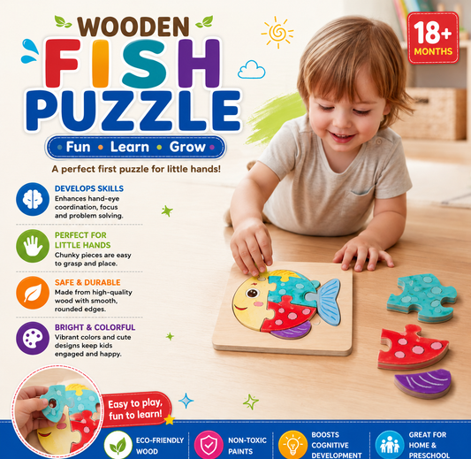 Wooden Fish Jigsaw Puzzle for Toddlers - LAS