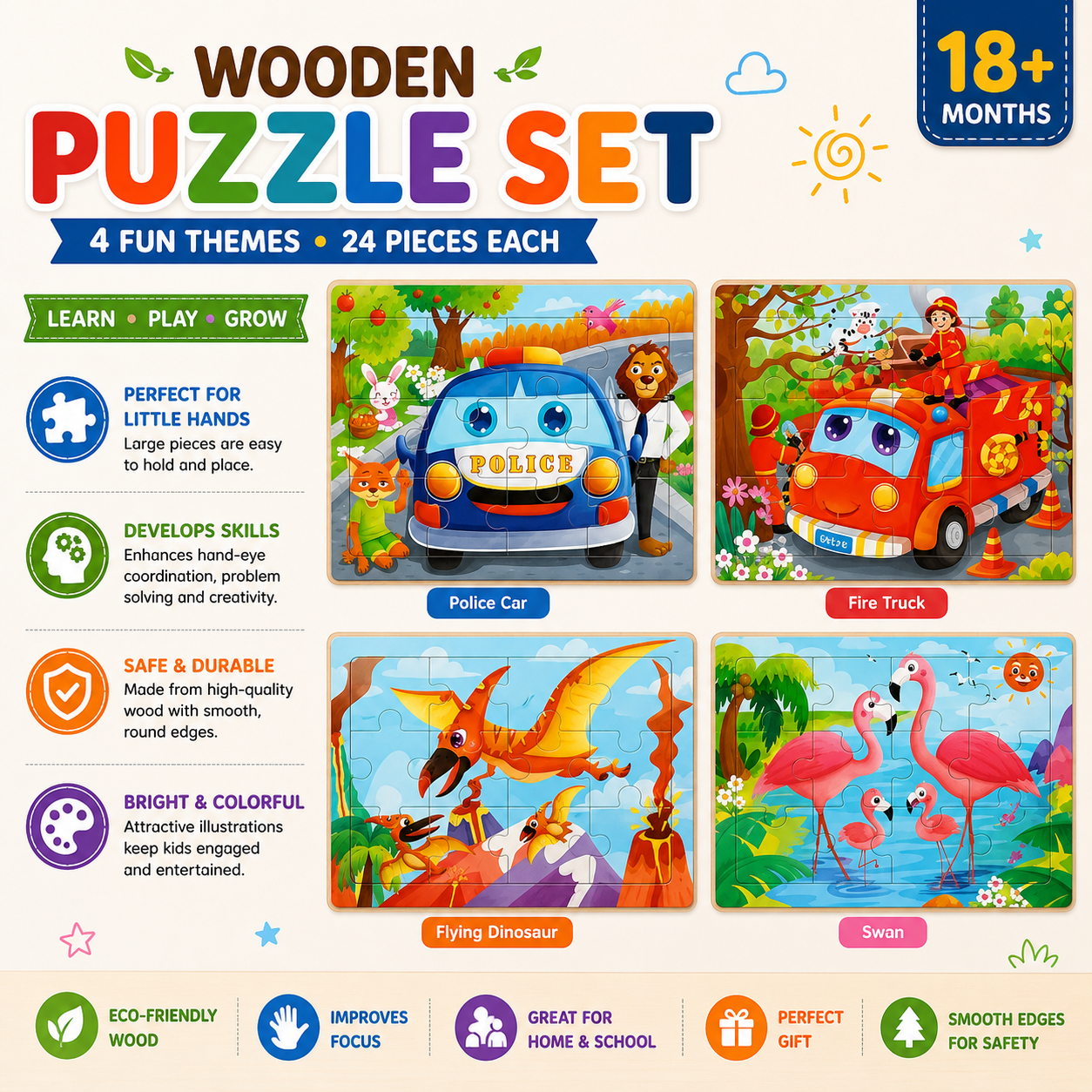 Wooden Mini Jigsaw Puzzle Set - LAS