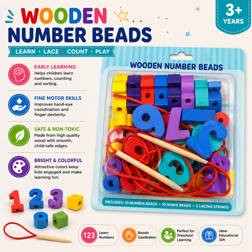 Wooden Number Lacing Beads Set - LAS
