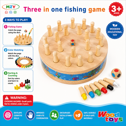3in1 Wooden Memory Chess Fishing Game - LAS