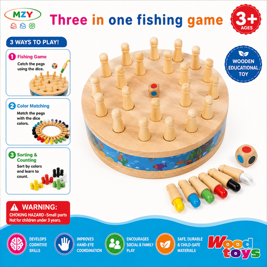 3in1 Wooden Memory Chess Fishing Game - LAS