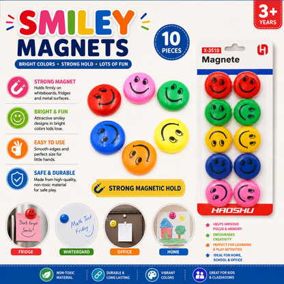 Smiley Magnet Colorful Holder Button 10pcs - LAS