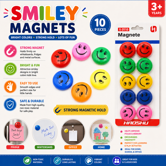Smiley Magnet Colorful Holder Button 10pcs - LAS