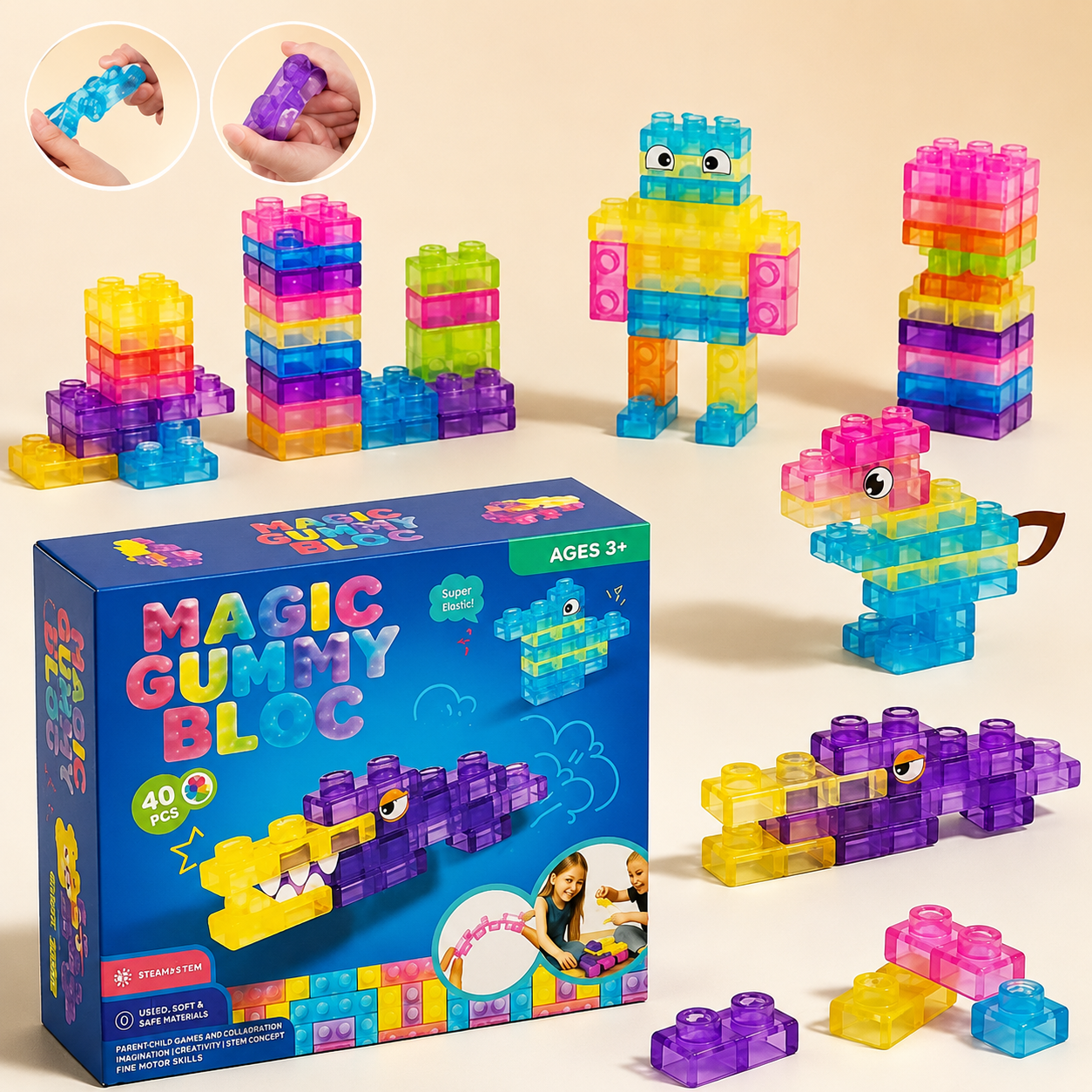 Soft Gummy Jelly Sensory Building Blocks 40 pieces